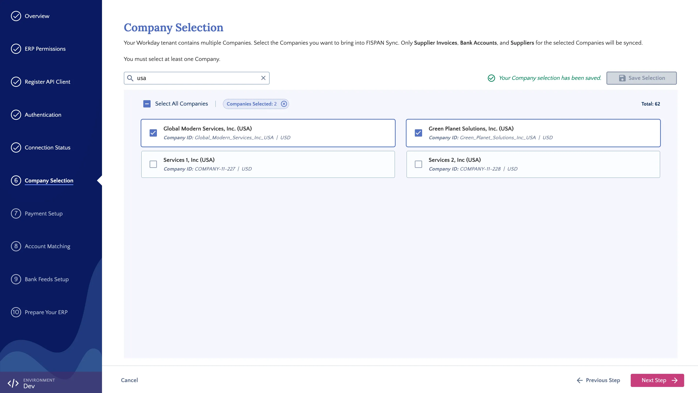 Company Selection Saved Successfully Company Selection Saved Successfully