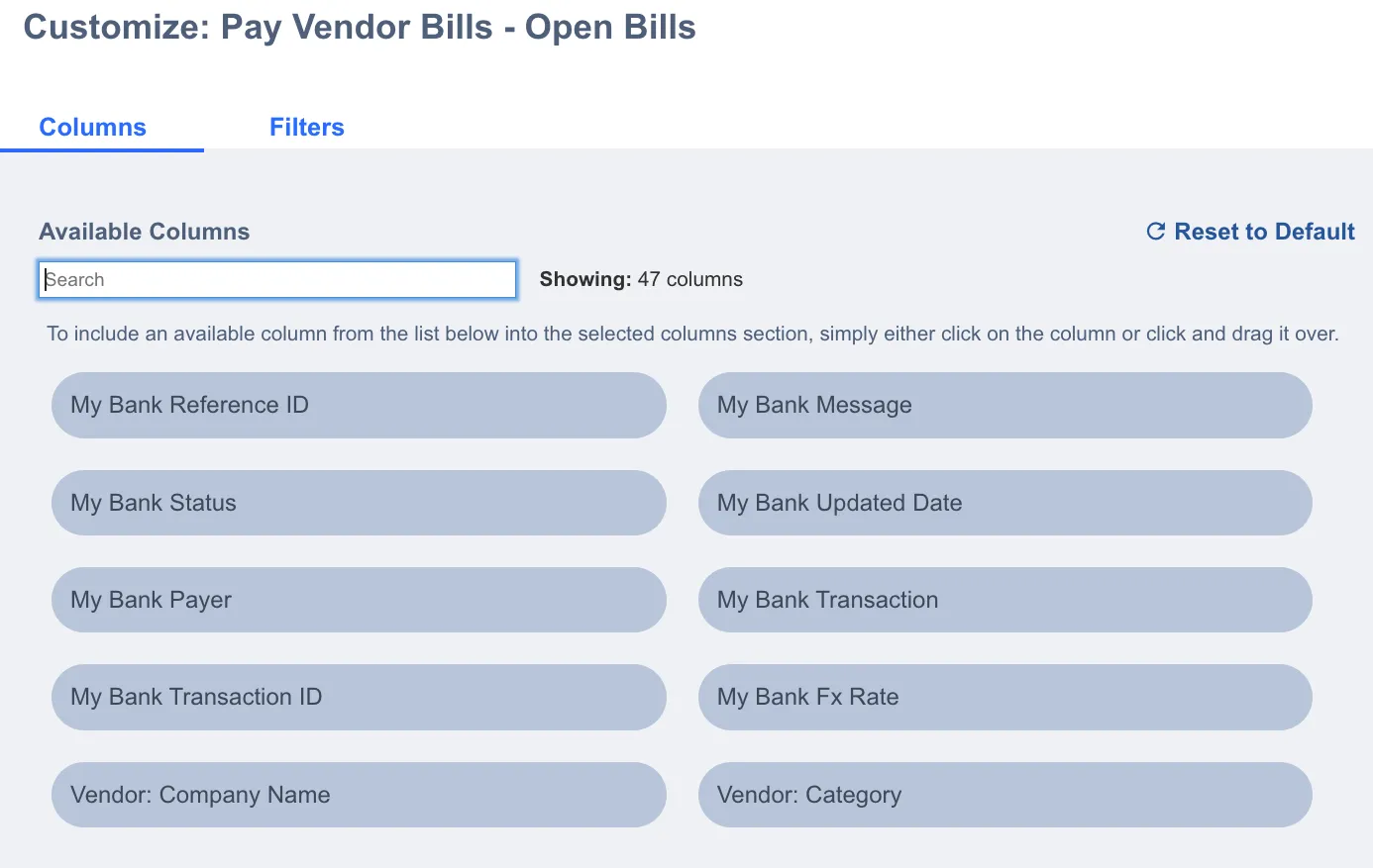 Option 2: Scrolling Through the Available Columns List to Find a Column Option 2: Scrolling Through the Available Columns List to Find a Column