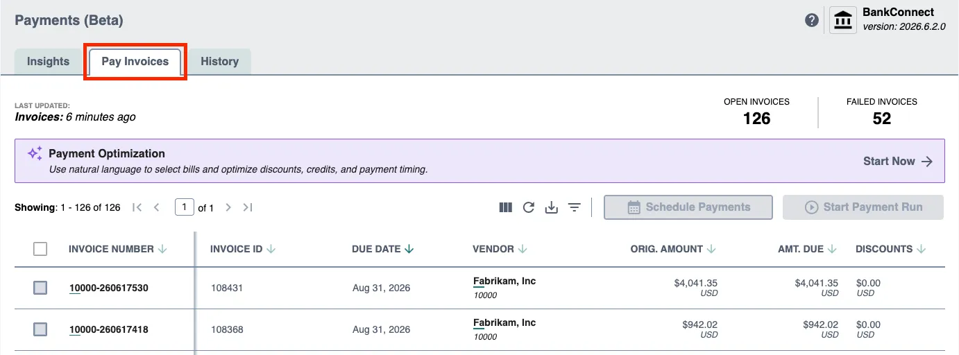 Click on Pay Invoices tab