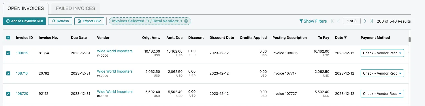 Select Invoices Select Invoices