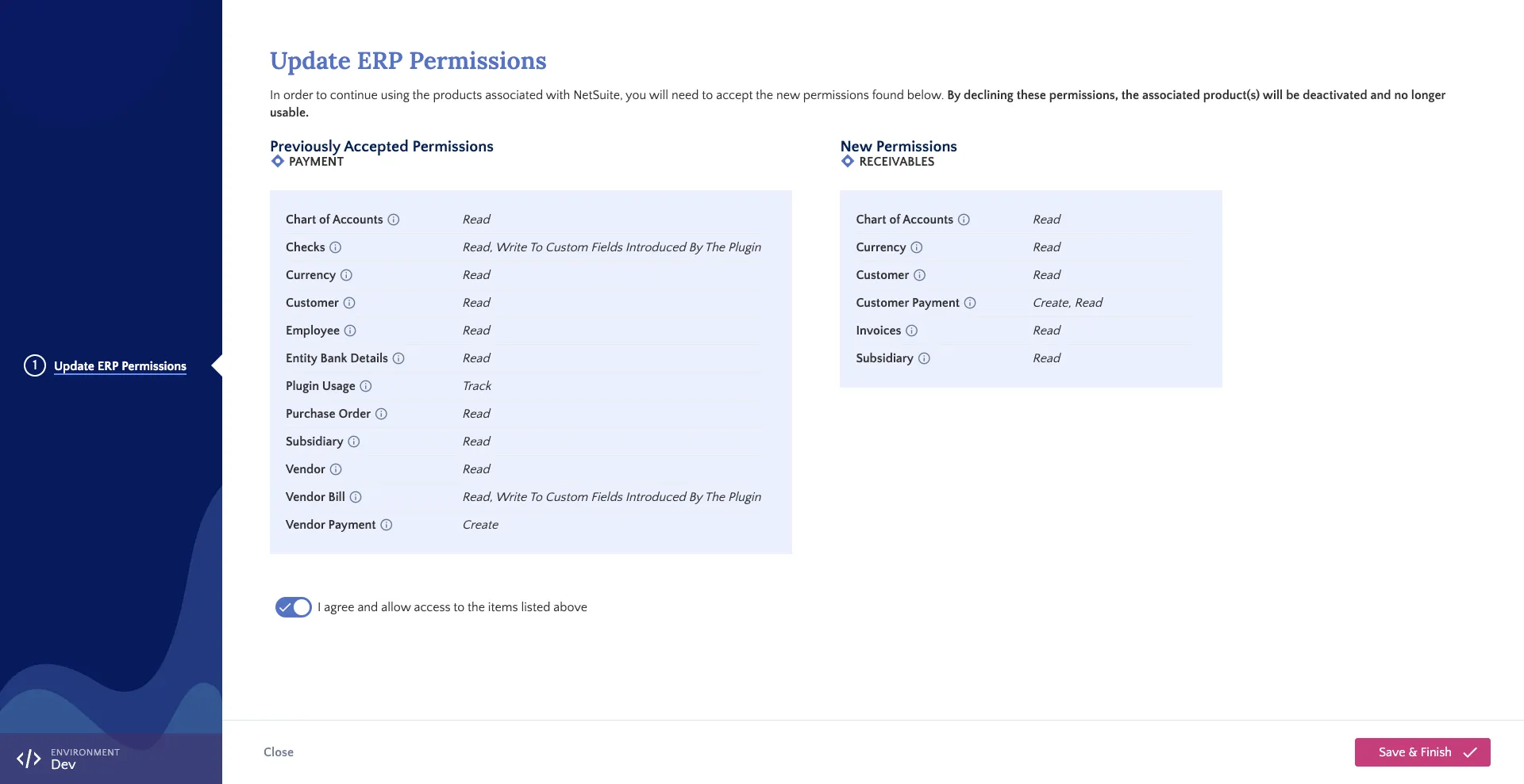 Check "I agree and allow access to the iterms listed above" and click "Save & Finish"