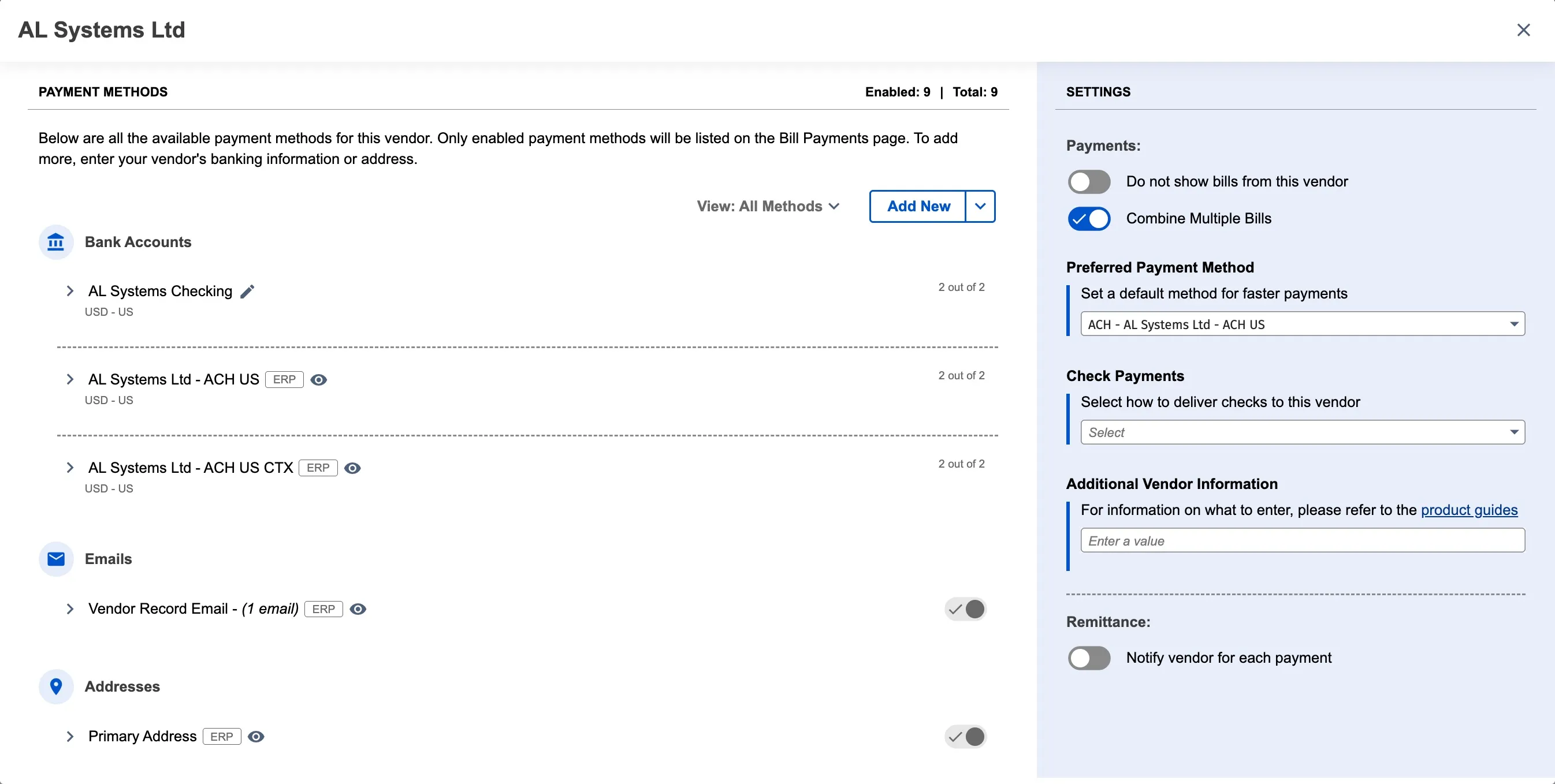 Payment Methods Dialog Payment Methods Dialog
