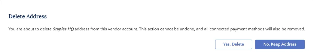 Delete an Address Pop-Up Delete an Address Pop-Up