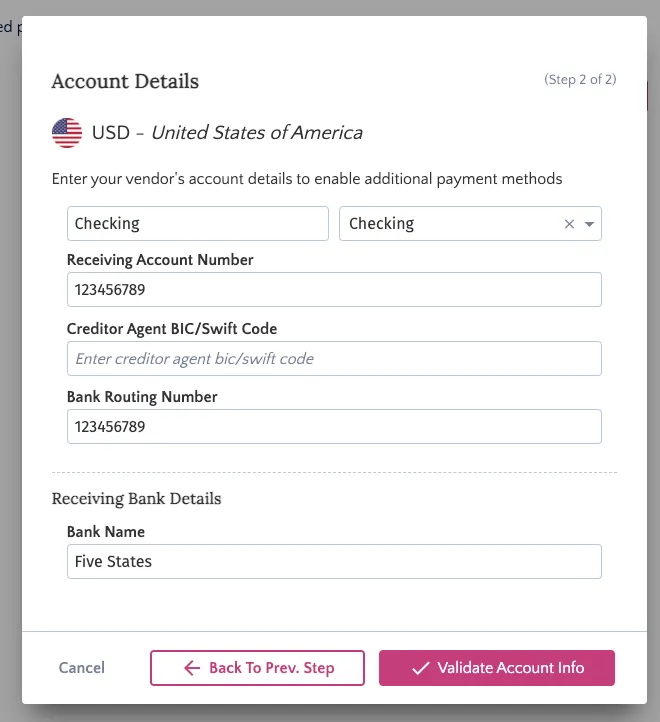 Click Validate Account Info Click Validate Account Info
