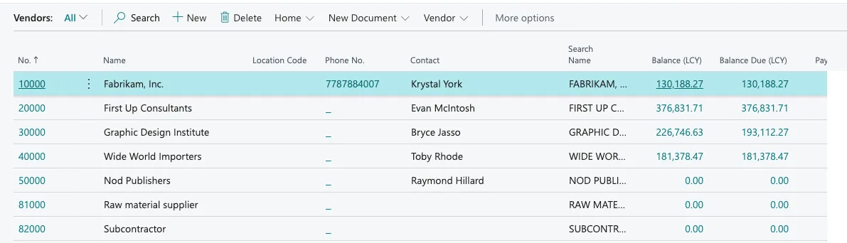 Click on the Vendor