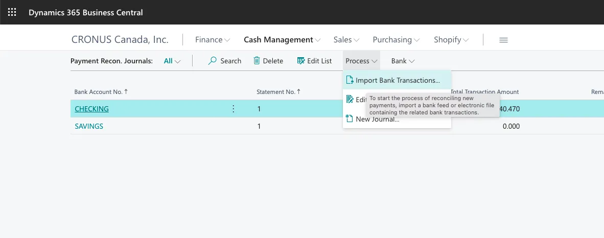 Select Import Bank Transactions Select Import Bank Transactions