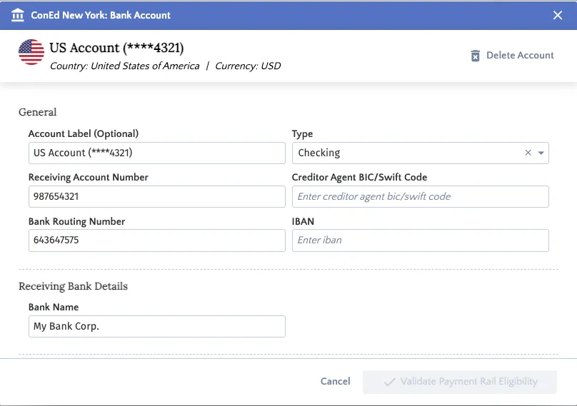Vendor Bank Account Pop-Up Vendor Bank Account Pop-Up