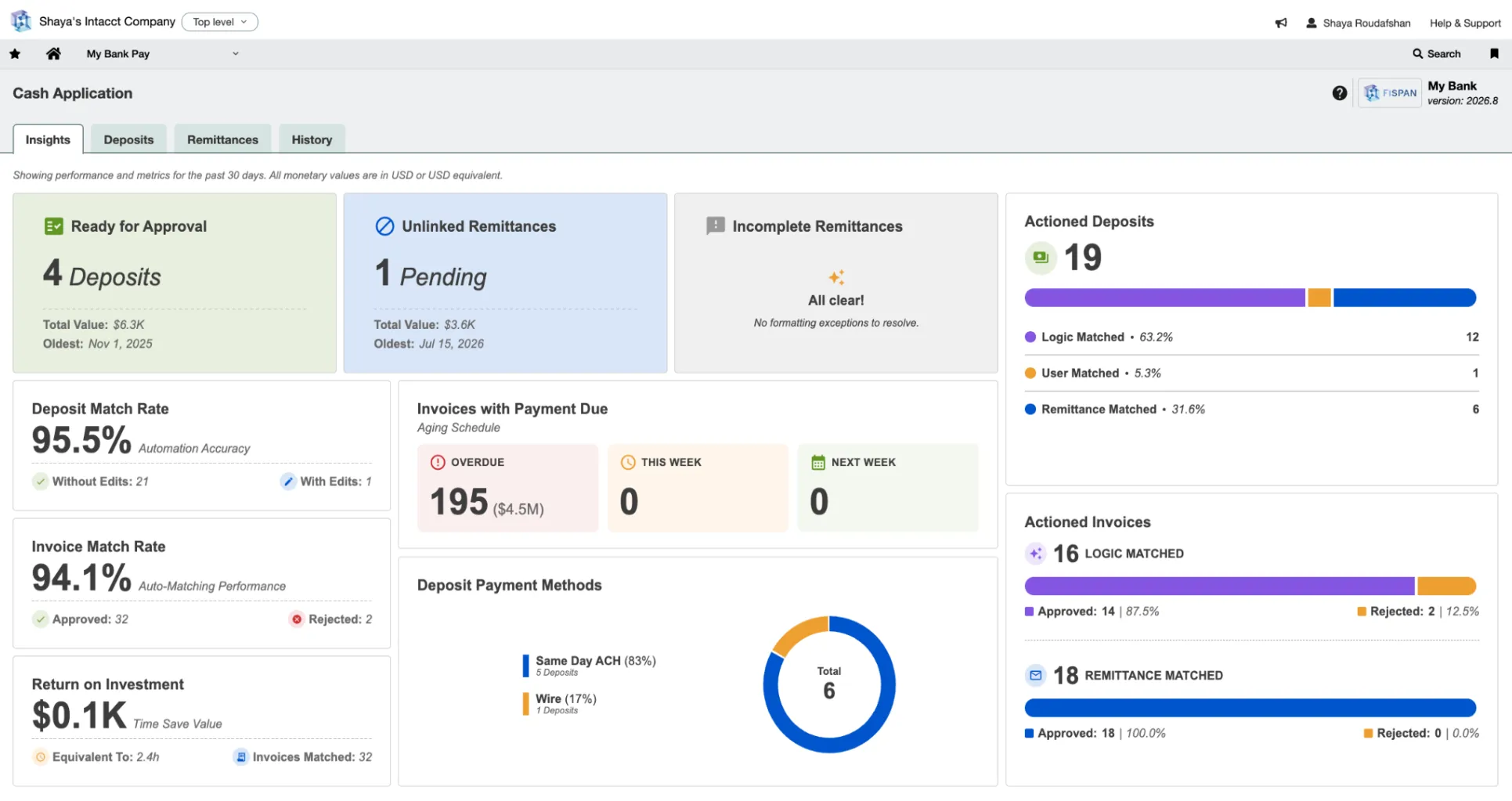 Cash Application Insights tab Cash Application Insights tab