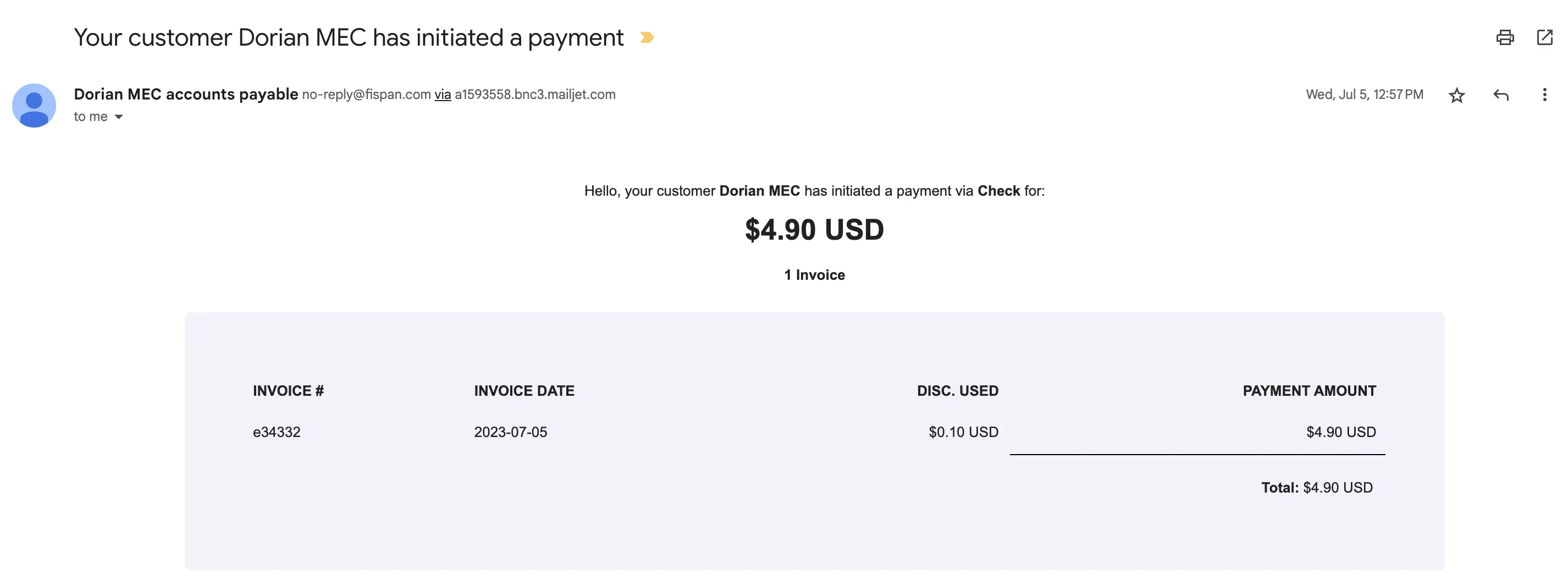 A sample remittance email. Exact template may vary. A sample remittance email. Exact template may vary.