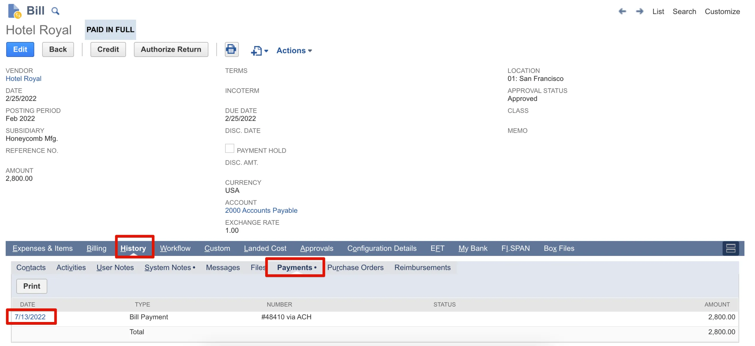 Open Bill Payment Record Open Bill Payment Record