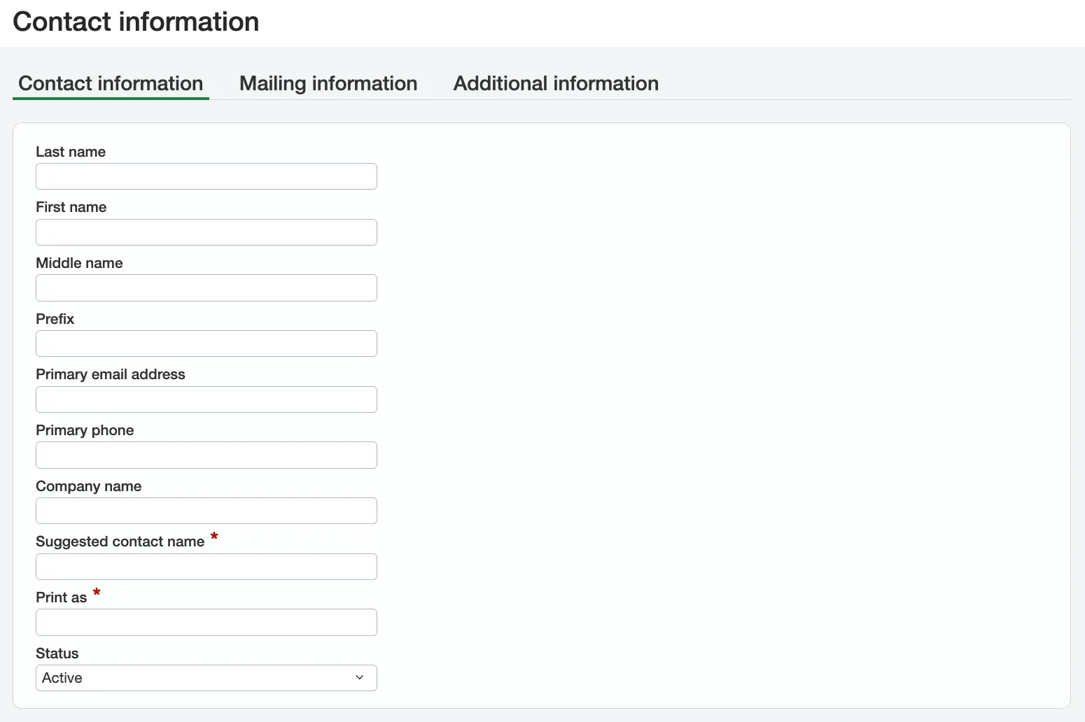 Contact Information window Contact Information window