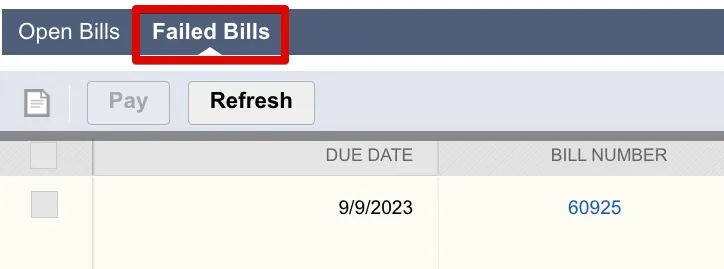 The Failed Bills Tab of the Pay Vendor Bills Page The Failed Bills Tab of the Pay Vendor Bills Page