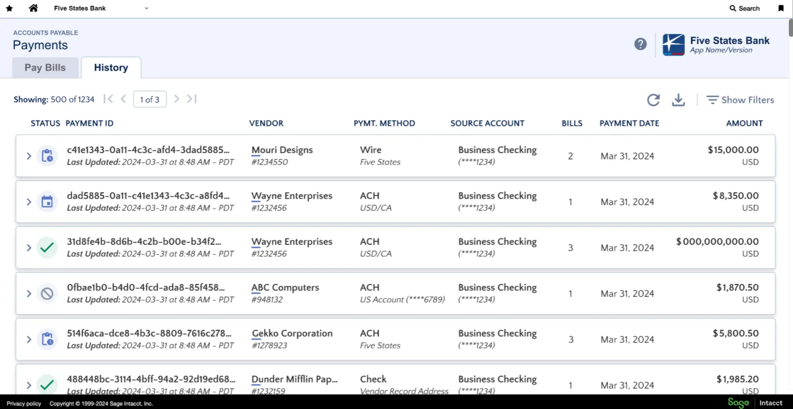 Payment History Page Payment History Page