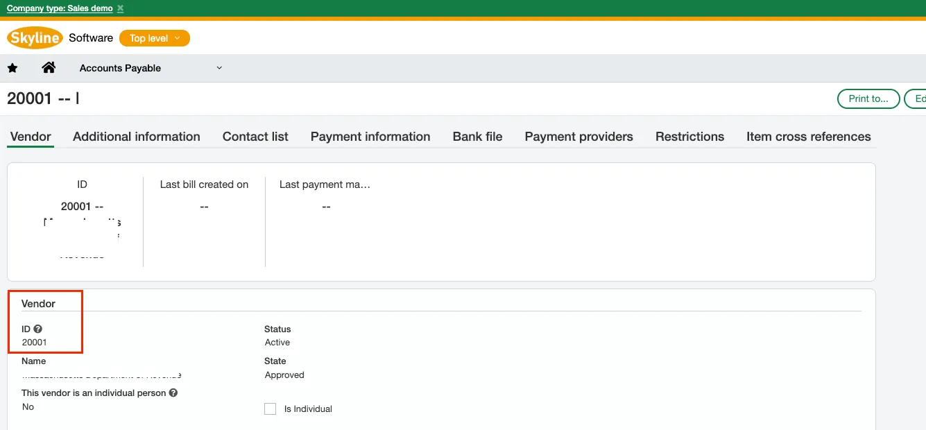 Where to find Vendor ID in Intacct