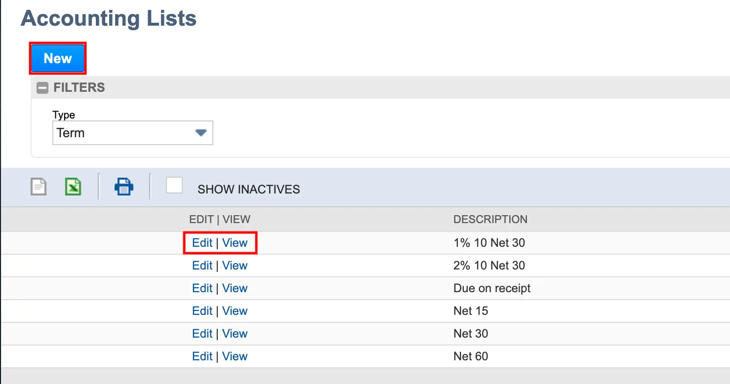 Select Edit | View Term Select Edit | View Term