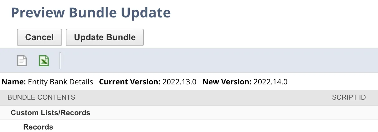 Click "Update Bundle"