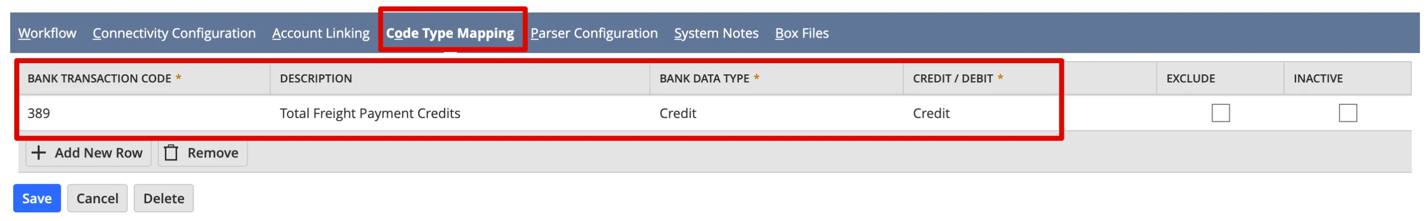 Sample data for BAI2 code 389
