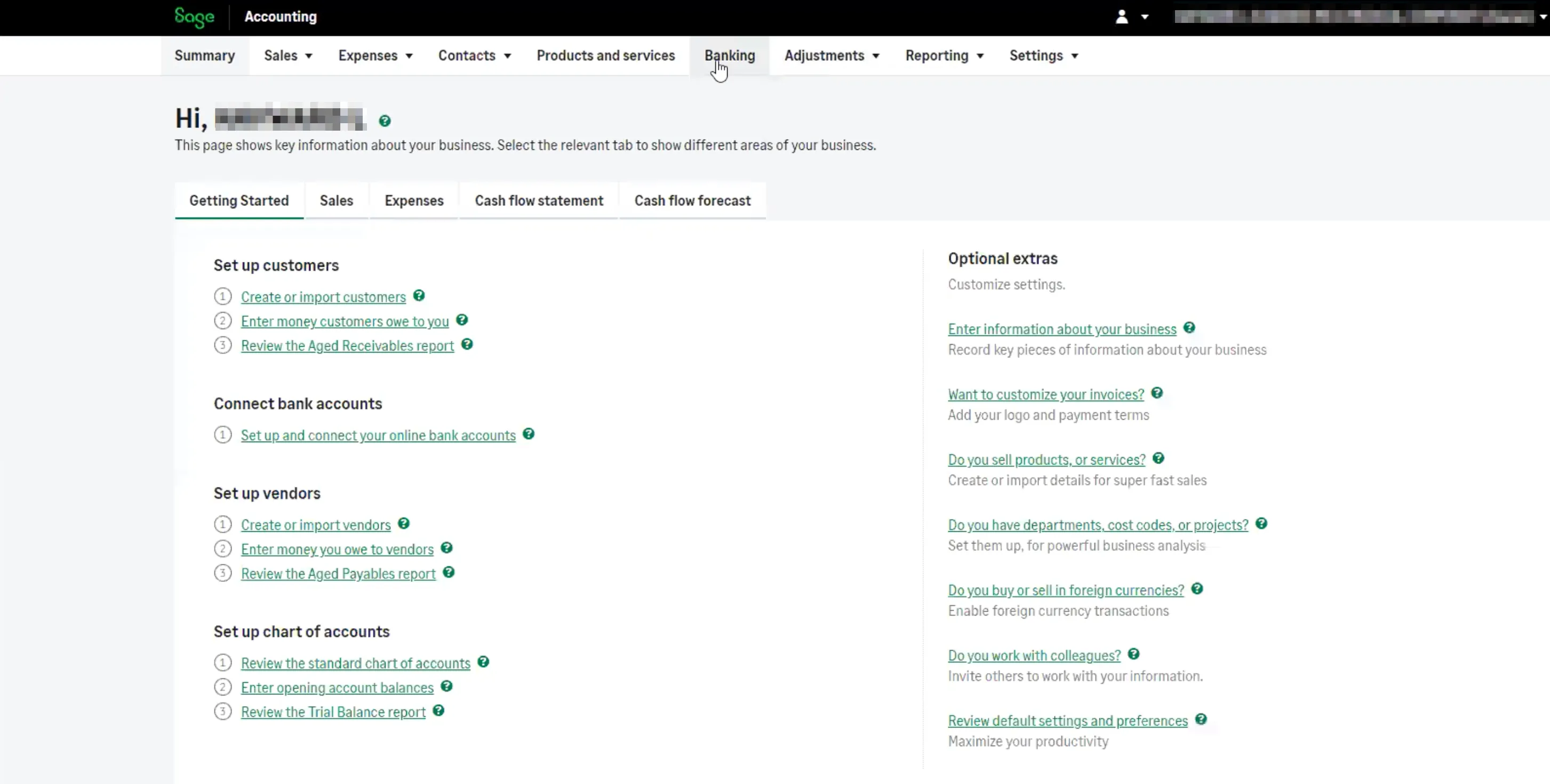 Navigate to "Banking" tab