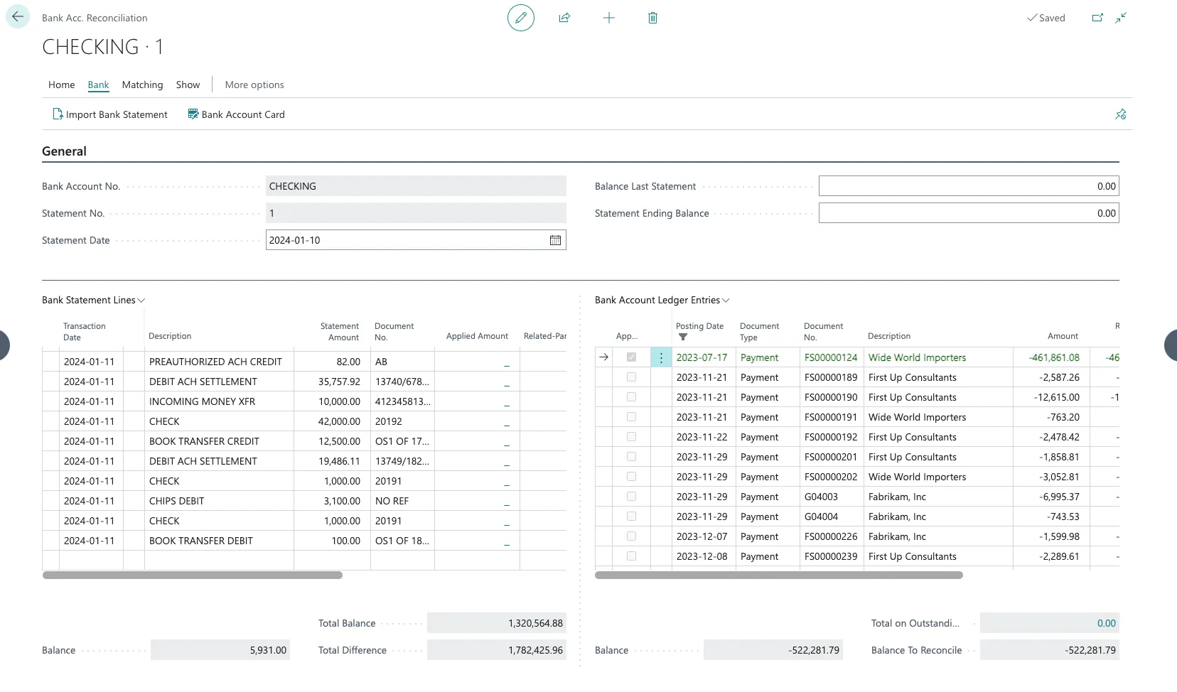 Select Import Bank Statement