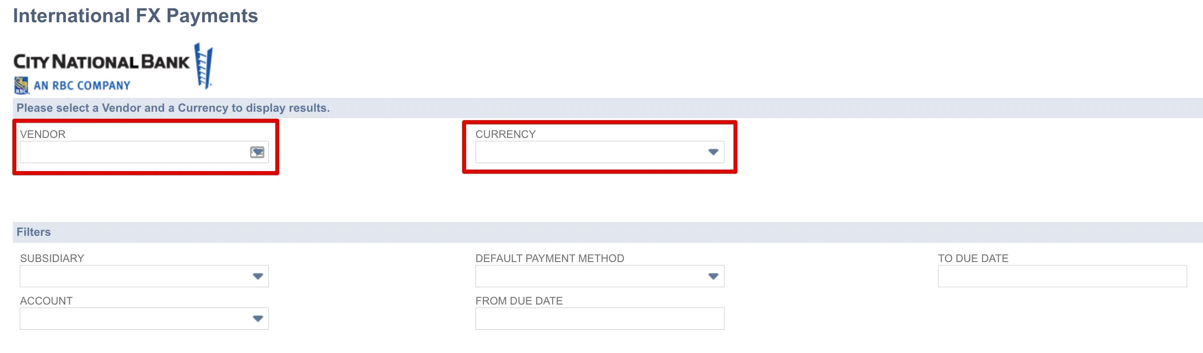 Select Vendor and Currency
