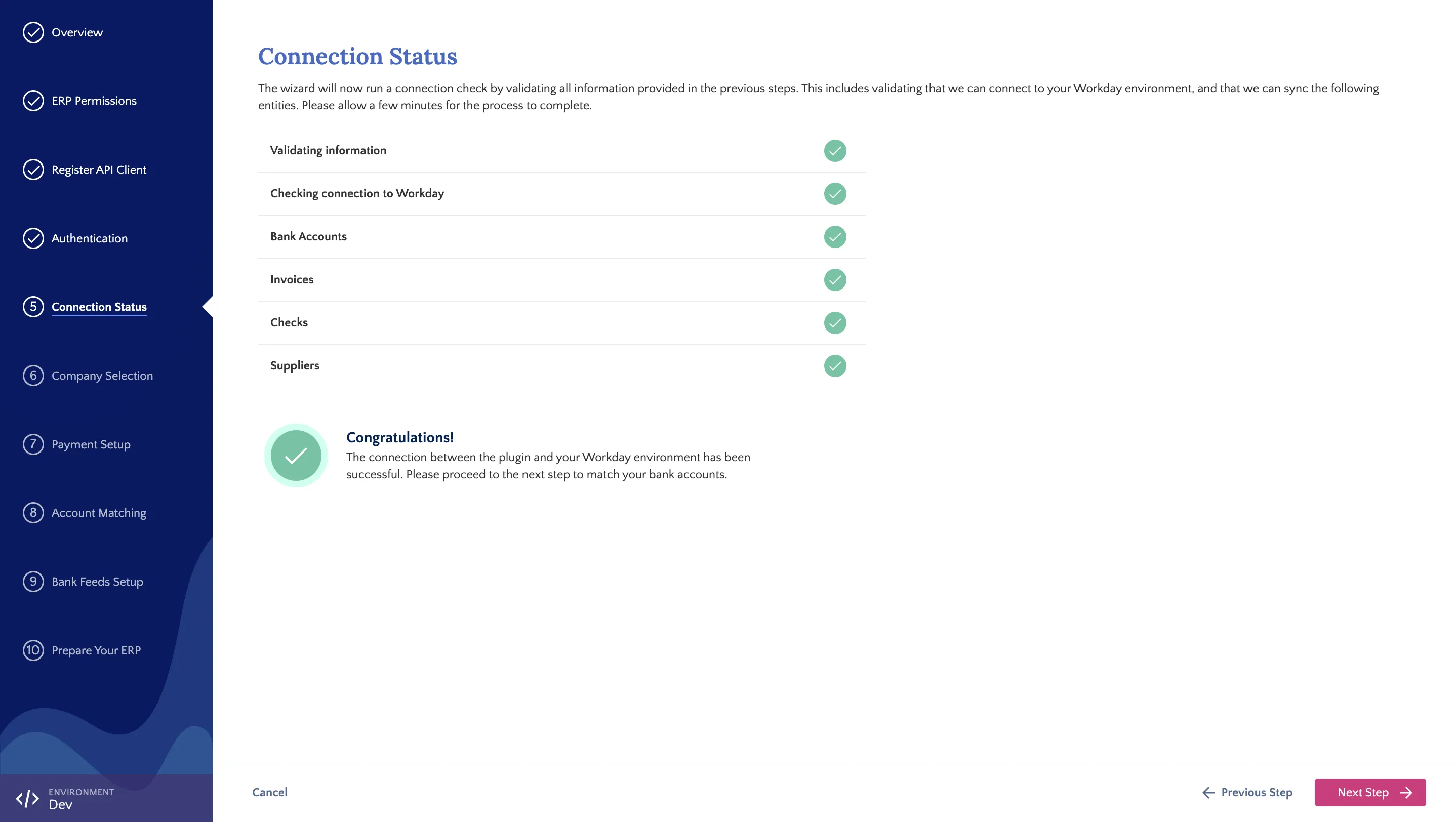 The wizard is confirming that all fields in Workday can be viewed by the connection.