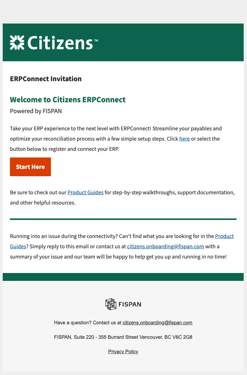 Welcome to Citizens email invitation with a Start Here button Welcome to Citizens email invitation with a Start Here button