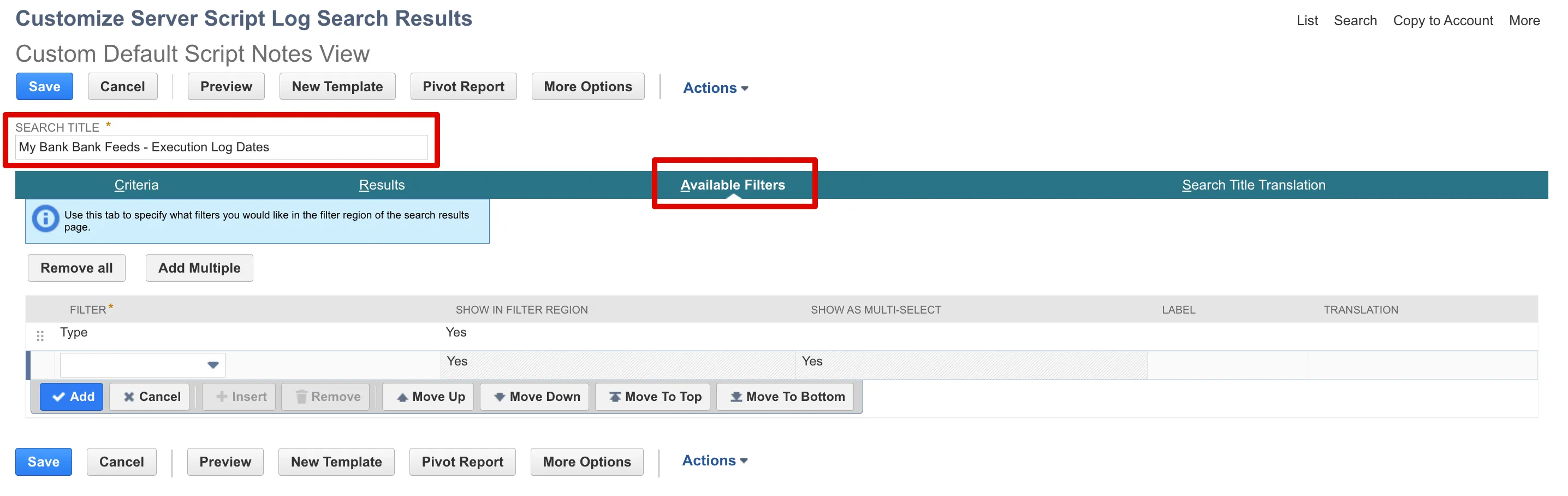 Rename the Search Title, then click on Available Filters