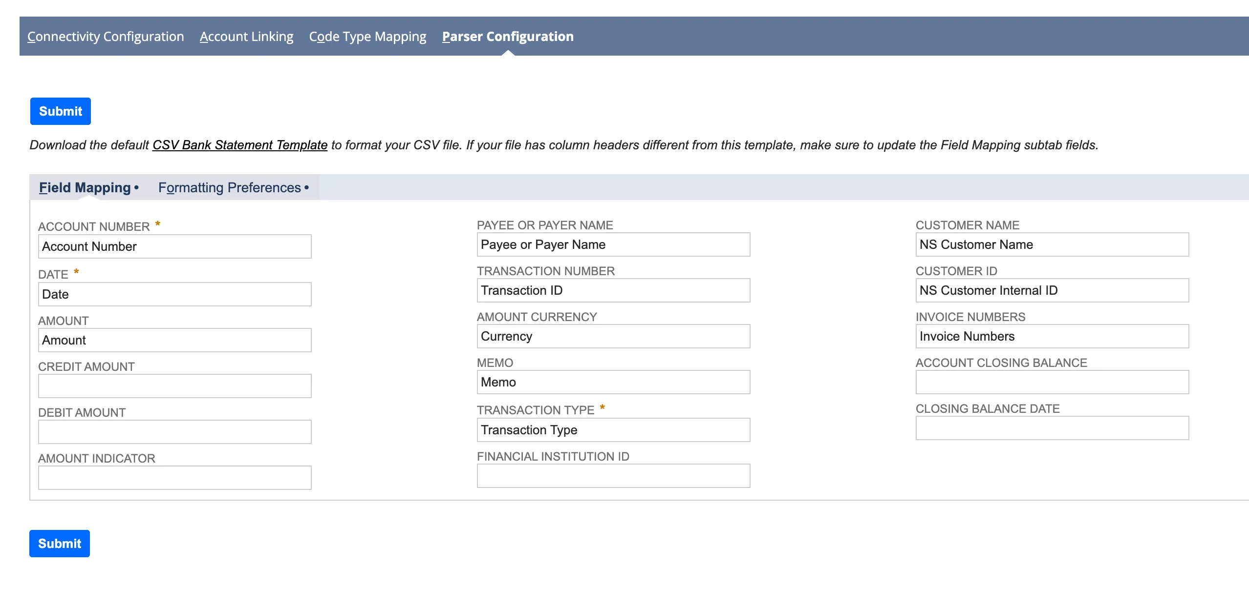 Select Parser Configuration Select Parser Configuration