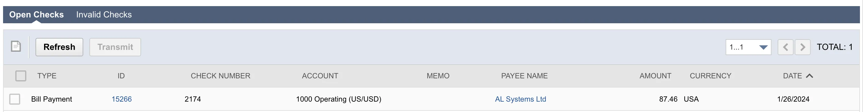 Select Checks to be Transmitted Select Checks to be Transmitted