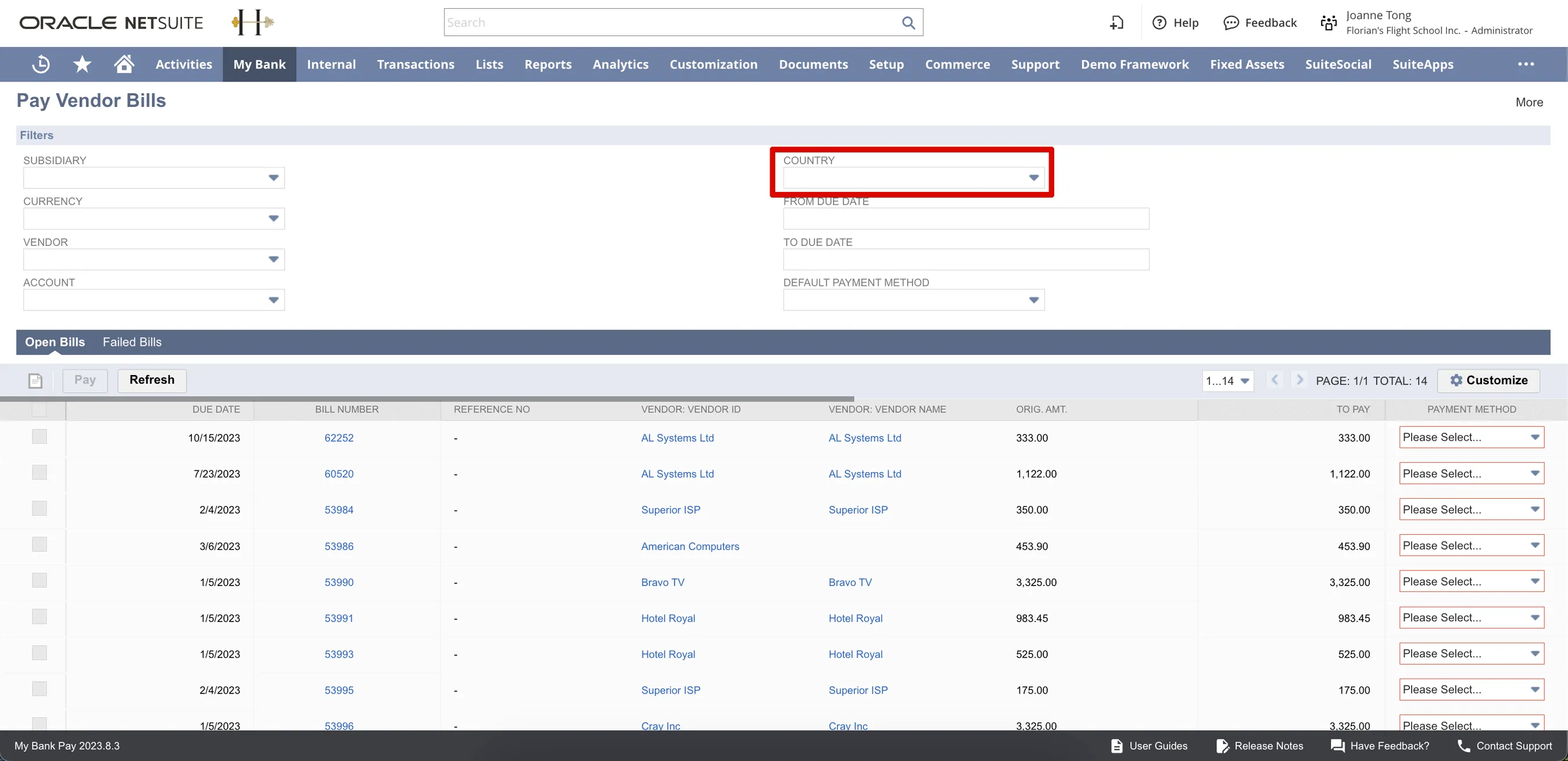 “Country” now appears as a filter in the specified order “Country” now appears as a filter in the specified order