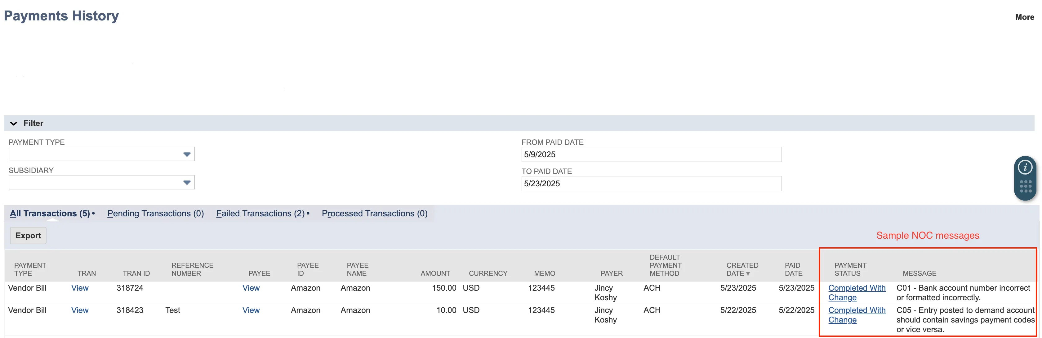 View Notification of Change