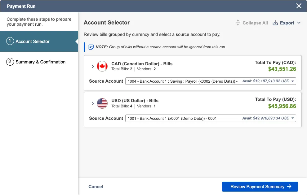 Select Source Accounts Select Source Accounts