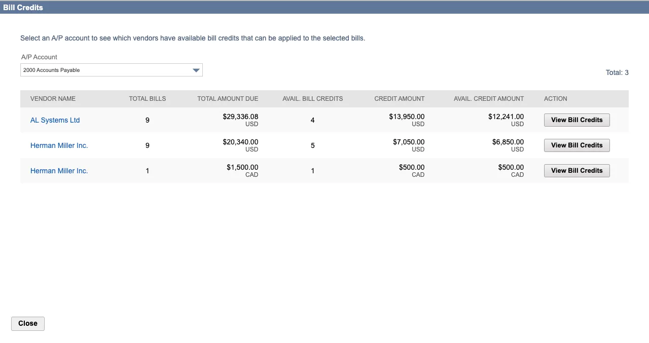 Select Vendor to Apply Bill Credits Select Vendor to Apply Bill Credits