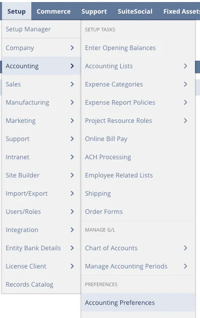 Navigate to Accounting Preferences Navigate to Accounting Preferences