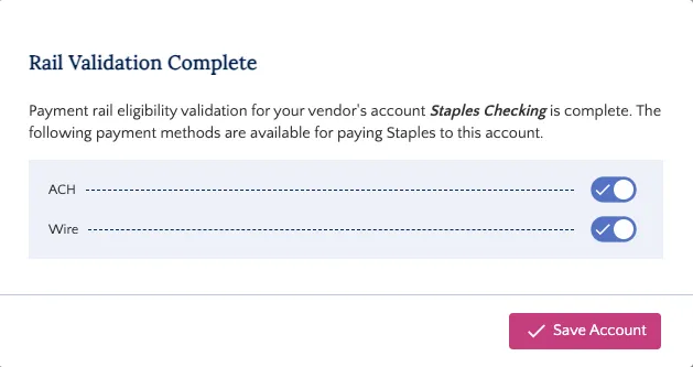 Payment Rail Validated Payment Rail Validated