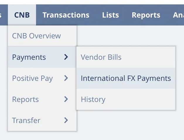 Navigate to International FX Payments
