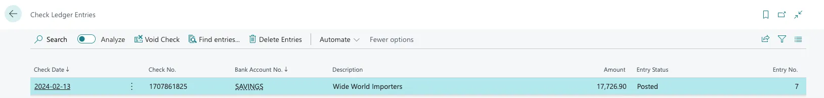 Check Ledger Entries Check Ledger Entries