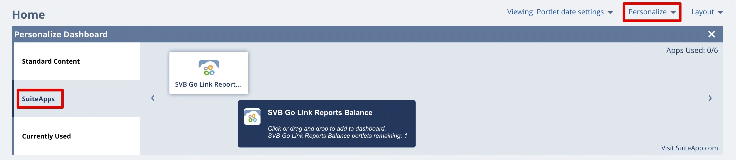 Select SVB Go Link Reports Balance