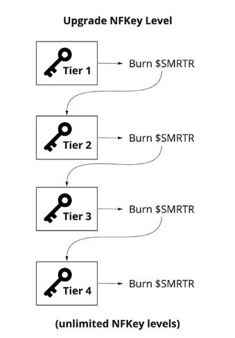 You burn $SMRTR to Upgrade your Founder's Key Level