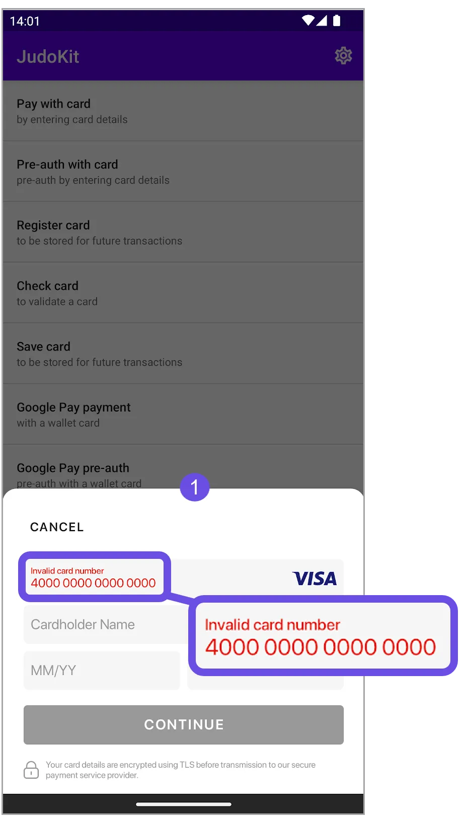 card number input error