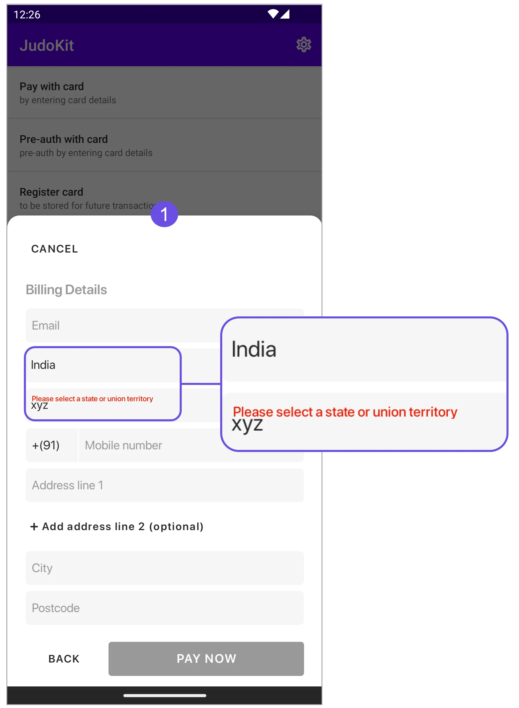 india state input error