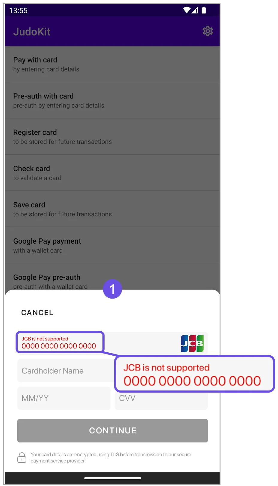 jcb not supported