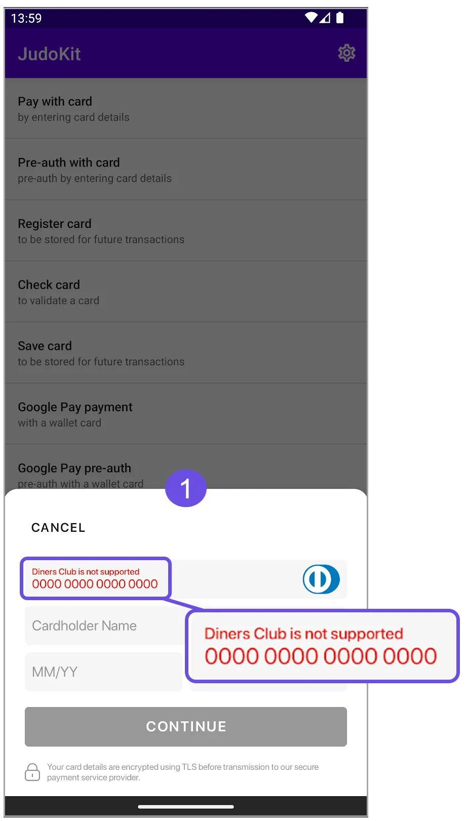 diners club not supported