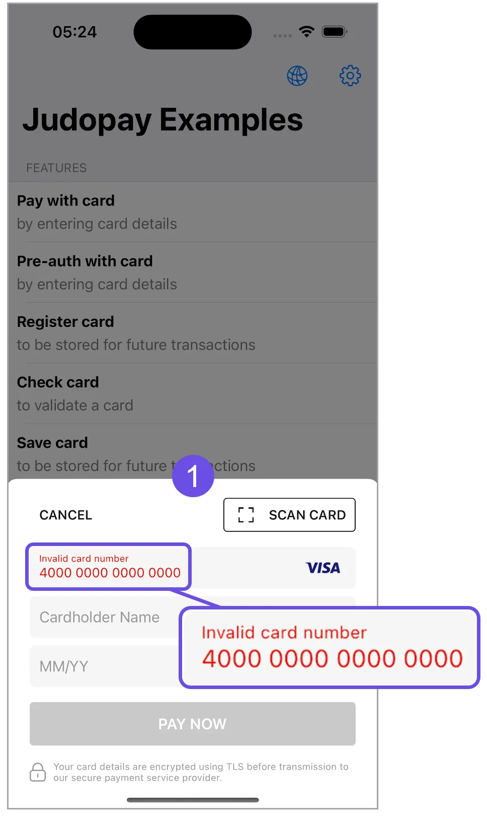 cardnumber input error cardnumber input error