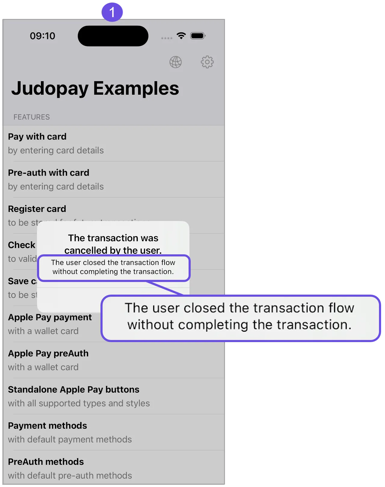 transaction cancelled user error message transaction cancelled user error message