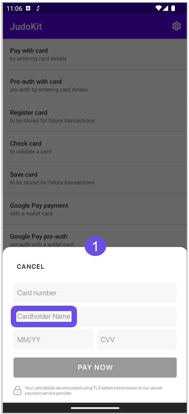 cardholder name hint