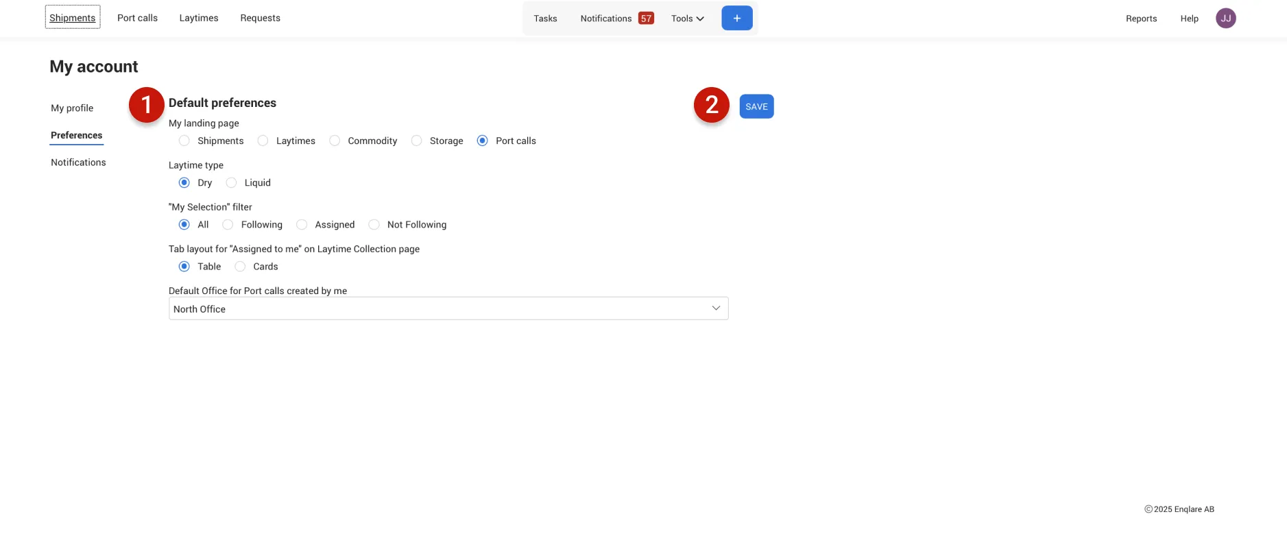 Preferences page