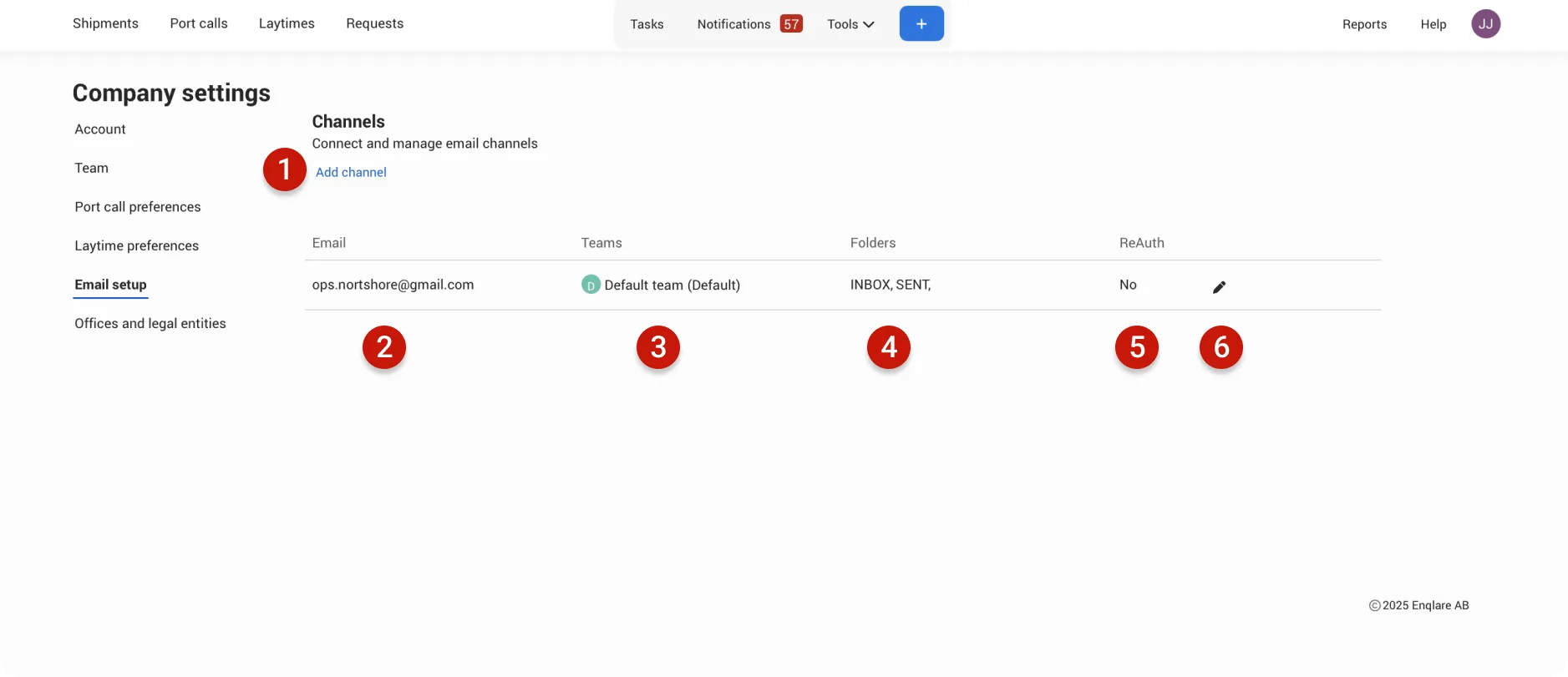 Email setup page