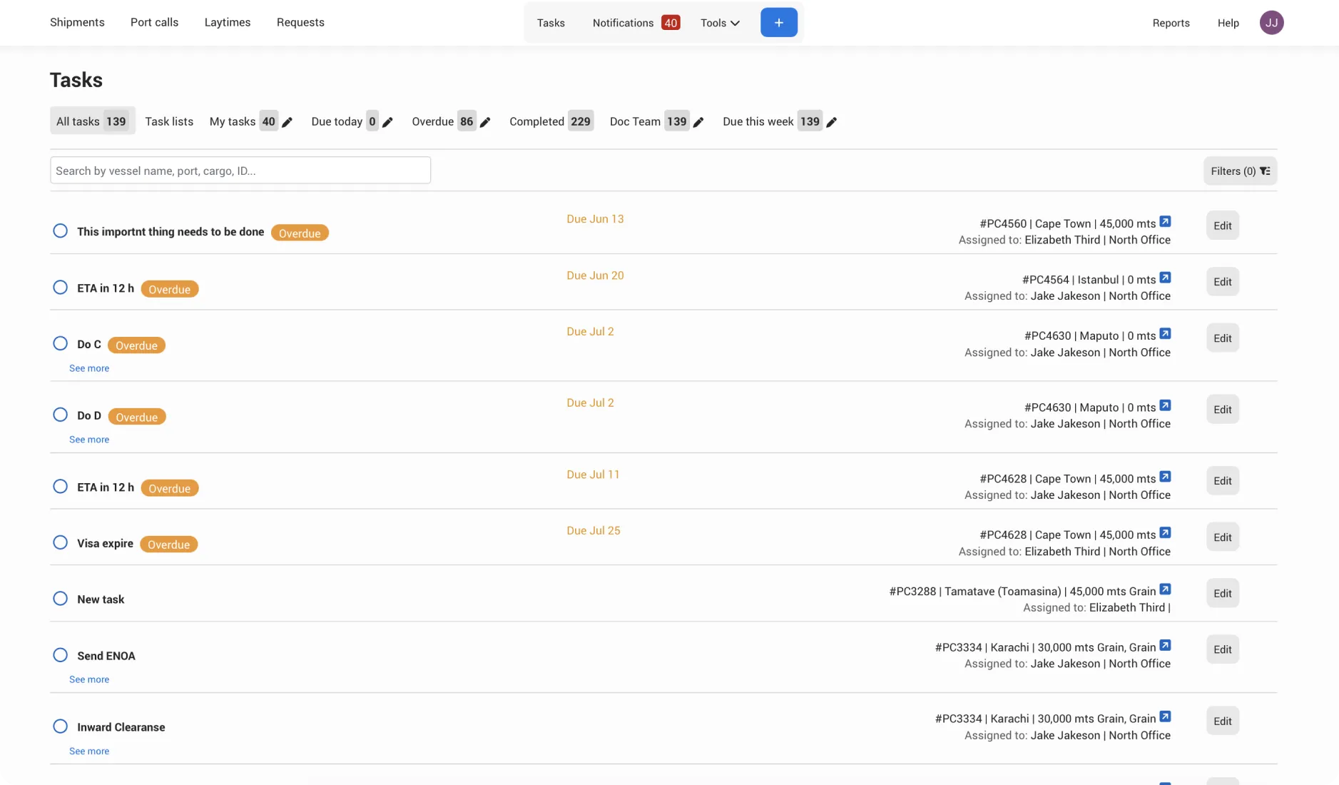 Tasks overview Tasks overview