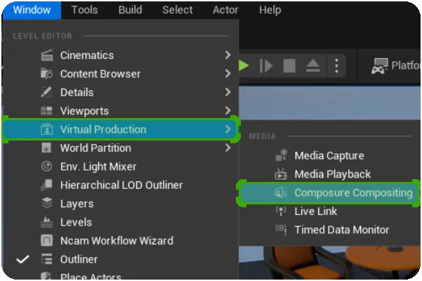 Open the Composure Compositing window Open the Composure Compositing window